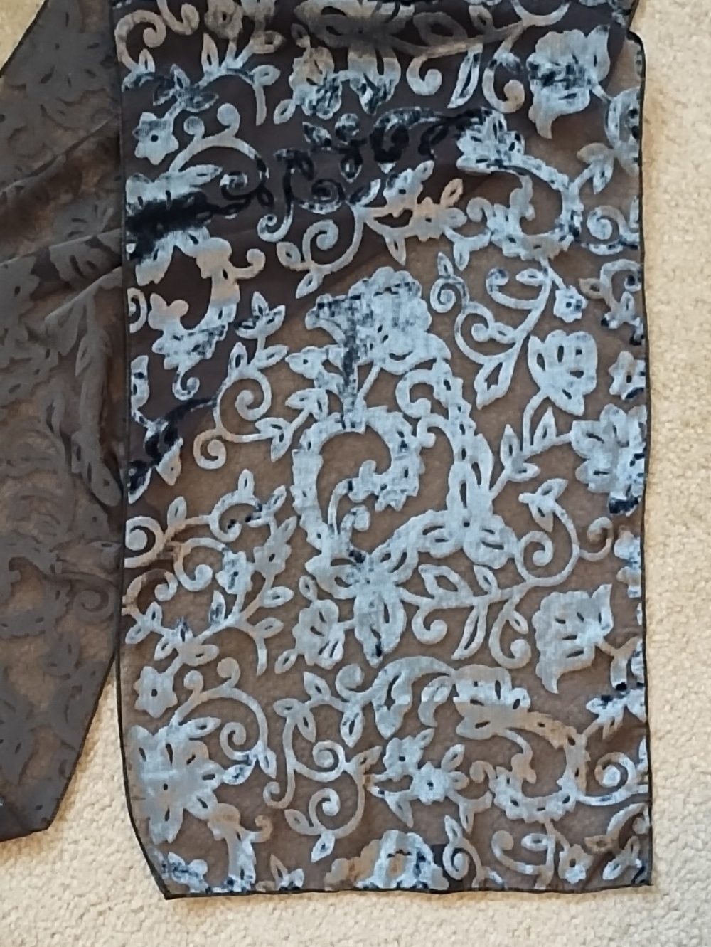 Velvet Burnout Scarf Baroque Floral Devore Wrap Vintage Whimsigoth Like New